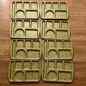 Vintage PROLON WARE 9953 MELAMINE SCHOOL CAFETERIA TRAY GREEN SWIRL UNUSED Set 8